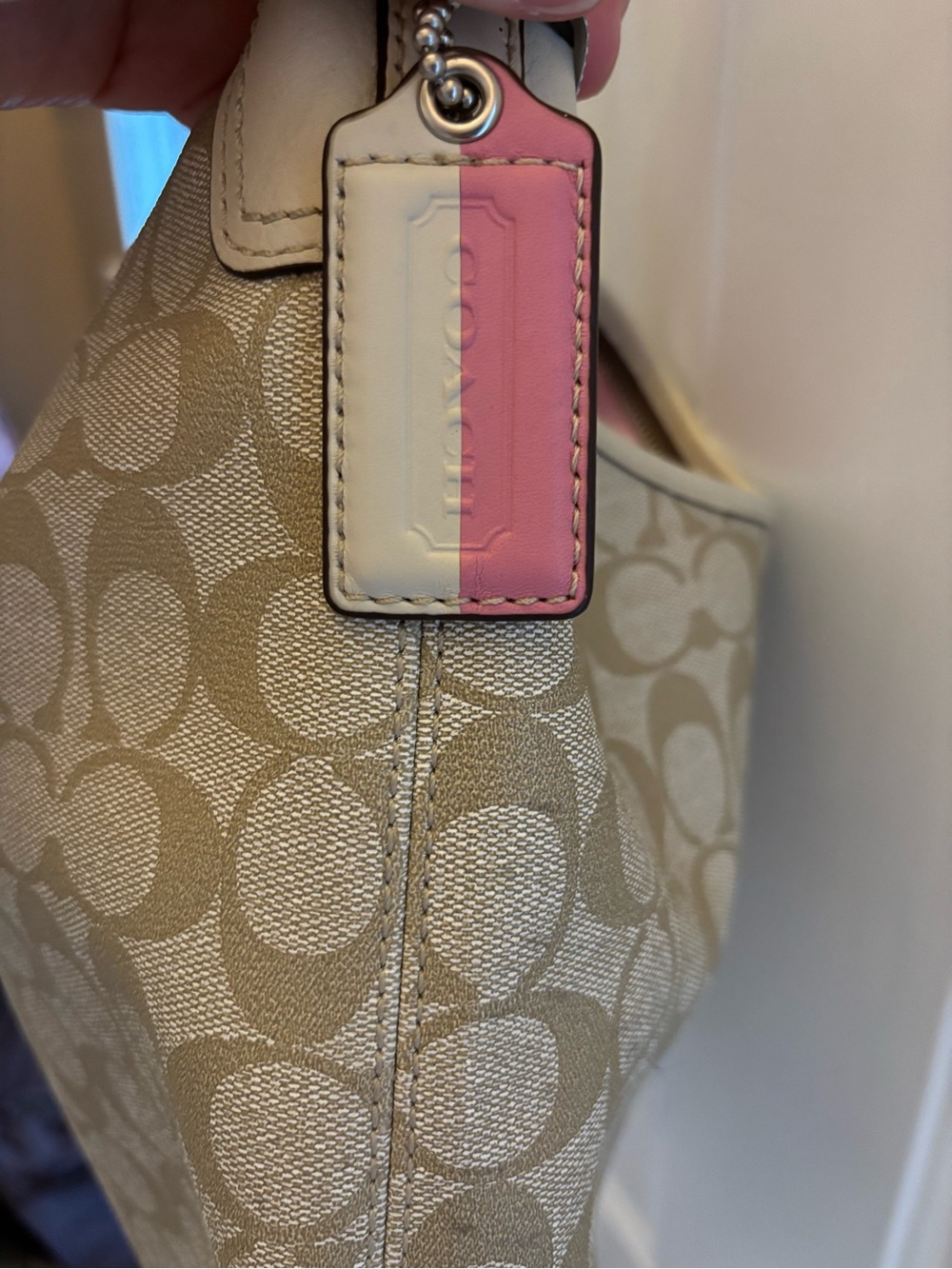Coach Chalk Canvas Shoulder/Crossbody Bag with Pink Stripe - Picture 6 of 7